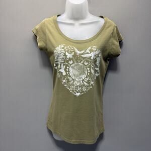 Y2K Stranded Scoop Neck Short Sleeve Top Short Sleeve Shirt Green Size Large